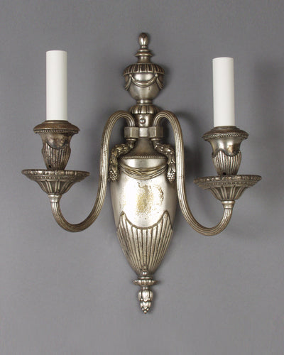 Vintage Collection image 1 of a pair of Two Arm Silverplate Bradley and Hubbard Sconces antique.