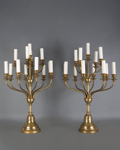 Vintage Collection image 1 of a pair of Two Tier Brass Candelabra Lamps antique.