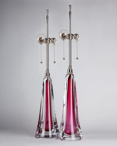 Vintage Collection image 1 of a pair of Val St. Lambert Pink Glass Table Lamps antique.