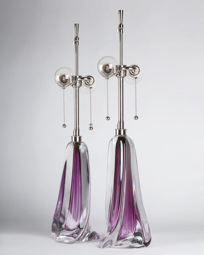 Vintage Collection image 1 of a pair of Val St. Lambert Table Lamps with Amethyst Purple Glass antique.