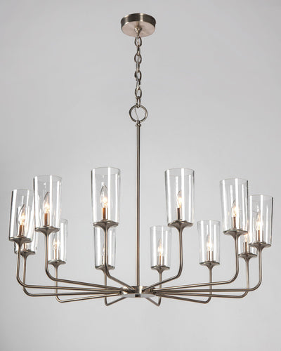 Remains Lighting Co. Collection image 1 of a Veronique 12 Chandelier with Glass Shades made-to-order in a Satin Nickel finish.