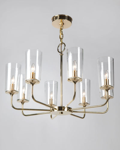 Remains Lighting Co. Collection image 1 of a Veronique 8 Chandelier with Glass Shades made-to-order.  Shown in Polished Brass.