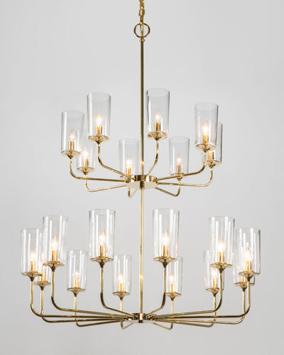 Remains Lighting Co. Collection image 1 of a Veronique Double Chandelier with Glass Shades made-to-order.  Shown in Polished Brass.
