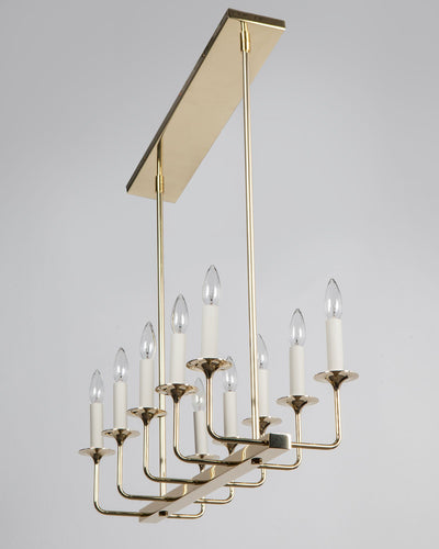 Remains Lighting Co. Collection image 1 of a Veronique Linear 10 Chandelier made-to-order.  Shown in Polished Brass.
