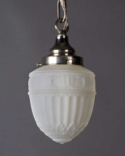 Vintage Collection image 1 of a White Blown Glass Pendant with Foliate Details antique.