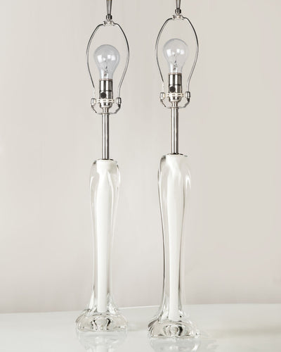 Vintage Collection image 1 of a pair of White Cased Glass Flygsfors Lamps antique.