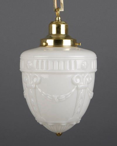 Vintage Collection image 1 of a White Cased Glass Pendant with Neoclassical Pattern antique.