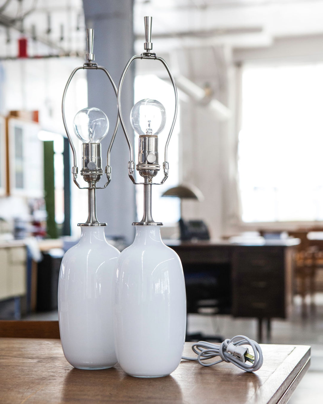 White Glass Melody Table Lamps by Holmegaard | Vintage Collection