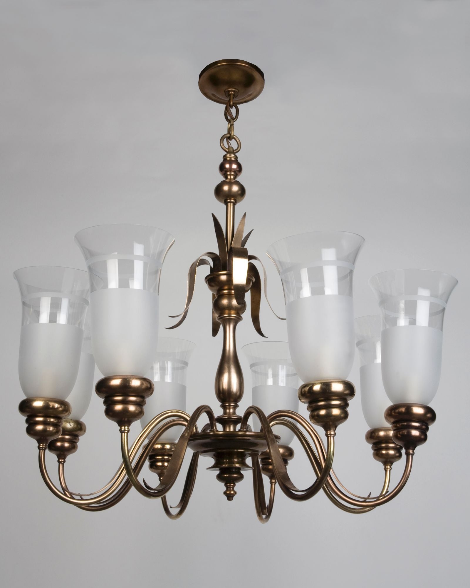 E. F. Caldwell Chandelier with Frosted Hurricane Glass Shades (ahl3551 ...